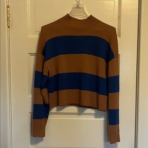 Everlane Luxe Wool Yak Striped Brown Blue Crewneck Long Sleeve Sweater Size M